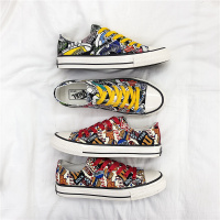 些久男鞋春季透气帆布鞋男手绘涂鸦潮鞋子韩版潮流低帮百搭运动板鞋男