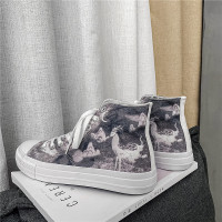 些久高帮帆布鞋男2021夏季韩版潮流学生百搭男鞋新款大码涂鸦休闲板鞋