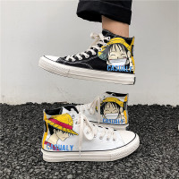 些久动漫高帮帆布鞋男潮流手绘薄款街拍潮鞋涂鸦海贼王鞋子男中帮板鞋
