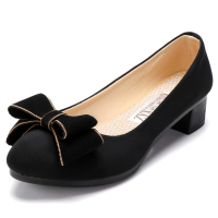 些久珍源祥新款工作鞋女鞋蝴蝶结中跟粗跟套脚上班鞋老北京布鞋女单鞋