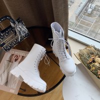 些久白色机车马丁靴女英伦风厚底薄款透气2021秋季新款春秋单中筒短靴