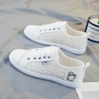些久小白鞋女2021秋季薄款双层蕾丝网纱帆布鞋鞋子ins潮百搭休闲板鞋
