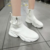 些久袜子鞋女2021新款网红老爹鞋女鞋飞织休闲高帮弹力靴透气运动短靴