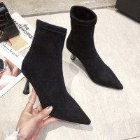 些久靴子2021新款女高跟鞋网红尖头细跟瘦瘦靴秋冬季气质百搭马丁短靴