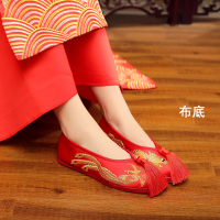 些久秀禾鞋婚鞋老北京新娘鞋手工绣花婚鞋红色上轿千层底中式平底布鞋