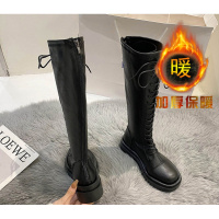 些久高筒靴女2021年新款秋冬靴子加绒秋季马丁靴白色长筒长靴秋冬骑士