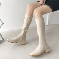 些久白色高筒长靴女不过膝2021新款百搭秋季中筒粗跟骑士靴瘦瘦长筒靴