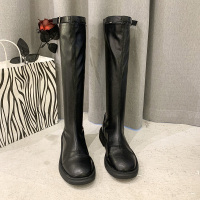些久厚底弹力长筒靴女2021秋季新款帅气百搭后拉链骑士靴不过膝高筒靴