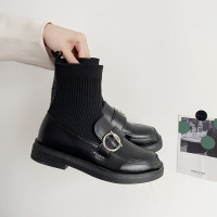 些久黑色织袜靴女短筒2021秋季单靴新款连袜小皮鞋袜子鞋弹力针织短靴