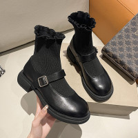 些久黑色小短靴女ins潮2021年秋季新款百搭韩版显瘦网红袜靴瘦瘦靴子