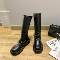 些久高筒瘦瘦靴女2021年秋季新款不过膝长靴松糕厚底显瘦骑士弹力皮靴