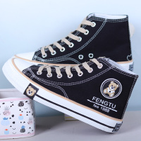 些久春夏季高帮帆布鞋韩版百搭少女孩大童板鞋初中小学生球鞋平底单鞋