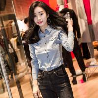 牛仔衬衣女长袖2020春装新款早春秋衬衫韩范中长款打底衫修身上衣威珺