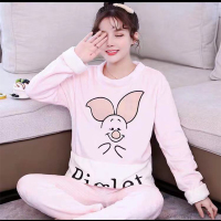 秋冬季加厚珊瑚绒睡衣女可爱加绒套装法兰绒保暖家居服大码新款威珺