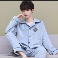 秋冬季加厚珊瑚绒睡衣男士加绒法兰绒长袖开衫套装保暖家居服大码 威珺