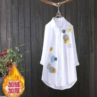 秋季棉质中长款文艺刺绣绣花衬衫女长袖韩版宽松打底衬衣威珺