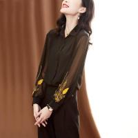 黑色雪纺绣花衬衫女2020秋季新款长袖气质显瘦宽松重磅刺绣上衣潮威珺