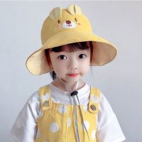 儿童空顶渔夫帽女童男童夏薄款韩国夏天防晒帽子可扎马尾遮阳大檐威珺