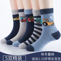 [5双装 秋冬]儿童袜子男童宝宝小孩女童男孩中大童10岁中筒童袜威珺
