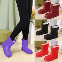 防水加绒雨靴女中筒水鞋防滑保暖水靴钓鱼胶鞋厨房冬季加厚棉雨鞋威珺