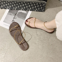 凉鞋女2022新款夏季韩版网红小清新度假简约夹趾平底罗马沙滩鞋潮 威珺