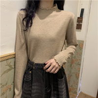 木耳边半高领白色打底衫2022早秋新款女装内搭长袖针织衫黑色T恤威珺