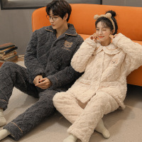 情侣睡衣冬季女三层夹棉加厚加绒珊瑚绒男士套装保暖秋冬天威珺