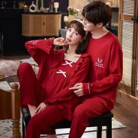 红色喜庆新婚情侣睡衣棉质重新韩版男士家居服春秋季女士结婚套装威珺