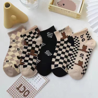 春夏款格子小熊袜子女短袜ins潮袜卡通可爱日系网红jk学生棉威珺