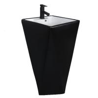 家装时尚卫浴 黑色一体式立柱洗手台盆哑光黑卫生间洗脸盆落地式创意酒店KTV 放心购安心抵