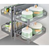 品牌直营> 铝合金转角拉篮橱柜拉篮厨房转角置物架拐角全拉旋转小怪物 高端全拉出转角篮(左右开通用) 钢化玻璃+铝合金不