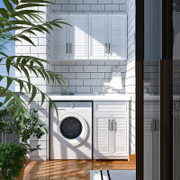 洗衣机柜子 阳台 组合定制太空铝洗衣柜带滚筒洗手盆一体卫浴柜安心抵