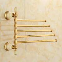 思洁诺雅欧式全铜天然玉石金色毛巾架活动杆旋转多功能毛巾杆带杯安心抵
