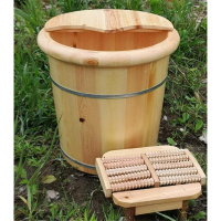 沐者香杉木洗脚木桶 泡脚桶 足浴木桶浴足木盆熏蒸泡脚木盆40cm高安心抵