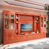 中式实木电视柜组合墙柜客厅多功能背景柜茶几地柜橡木影视柜书柜 花开富贵3.8米(备注颜色) 组装安心抵