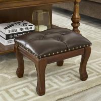 美式全实木真皮艺小矮凳 家用欧式简约换鞋凳脚蹬客厅茶几方凳子安心抵