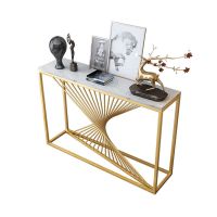 北欧现代简约网红玄关台金色铁艺客厅装饰隔断柜边条桌大理石轻奢 长宽高 160*30*80 雅士白 整装安心抵