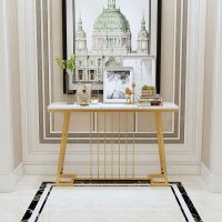 简约现代玄关台走廊置物架大理石案台条案北欧轻奢客厅玄关桌隔断 01款-土豪金(80*30*80CM) 整装