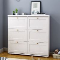 薄翻斗鞋柜家用口简约现代厅柜经济型多功能大容量鞋架白色 六翻140*25*112 组装安心抵