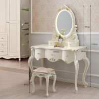 欧式梳妆台卧房公主梳妆桌化妆台梳妆柜现代简约化妆桌子带灯网红 TC1.2米带灯圆镜象牙白+凳 组装安心抵