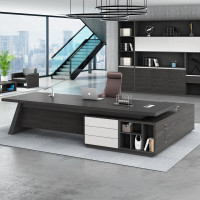 办公家具老板桌办公桌简约现代总裁桌办公桌椅组合大班台主管经理桌 核桃木色安心抵