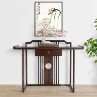 新中式玄关台简约实木条案玄关桌厅隔断柜端景台储物柜禅意供桌 长1.4米 胡桃木 整装安心抵