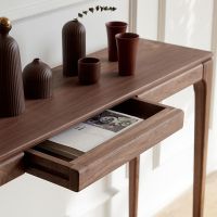 愫木工房条案现代简约黑胡桃北欧玄关供桌条几实木供台新中式条桌 北美黑胡桃138*32*85(抽屉款) 组装