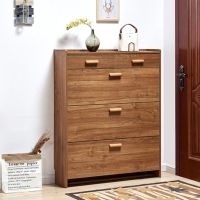 薄翻斗鞋柜家用口实木色简约现代带抽屉经济型厅省空间鞋架 双层双抽100长24厚120高 组装安心抵