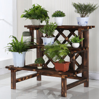 时尚家具七折防腐木室外阶梯花架实木阳台多层木质花架子碳化木多肉庭院花盆架放心购安心抵