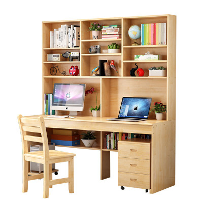 实木书桌书架组合家用带书柜一体电脑桌台式学生写字桌学习桌安心抵