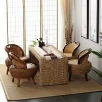 藤编茶几藤艺阳台椅子藤椅组合桌子客厅小户型新中式简约功夫茶桌 美人凳 单个 整装安心抵