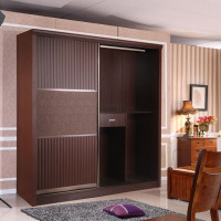 现代简约板式深橡木推拉衣柜实木贴皮可定制订制定做卧室衣帽间 2000×600×2100安心抵