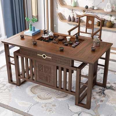 中式茶桌椅组合茶具套装桌子一体实木家用榆木小泡茶台喝功夫茶几 一桌一腾龙椅 整装安心抵