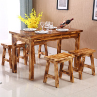 碳化餐桌子实木火锅店桌椅组合快餐面馆小吃饭店烧烤户外餐厅仿古安心抵